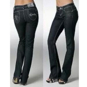 NEW Dereon Beyonce Bootcut Script Fleur Logo Script pocket Jeans Denim 5 / 6